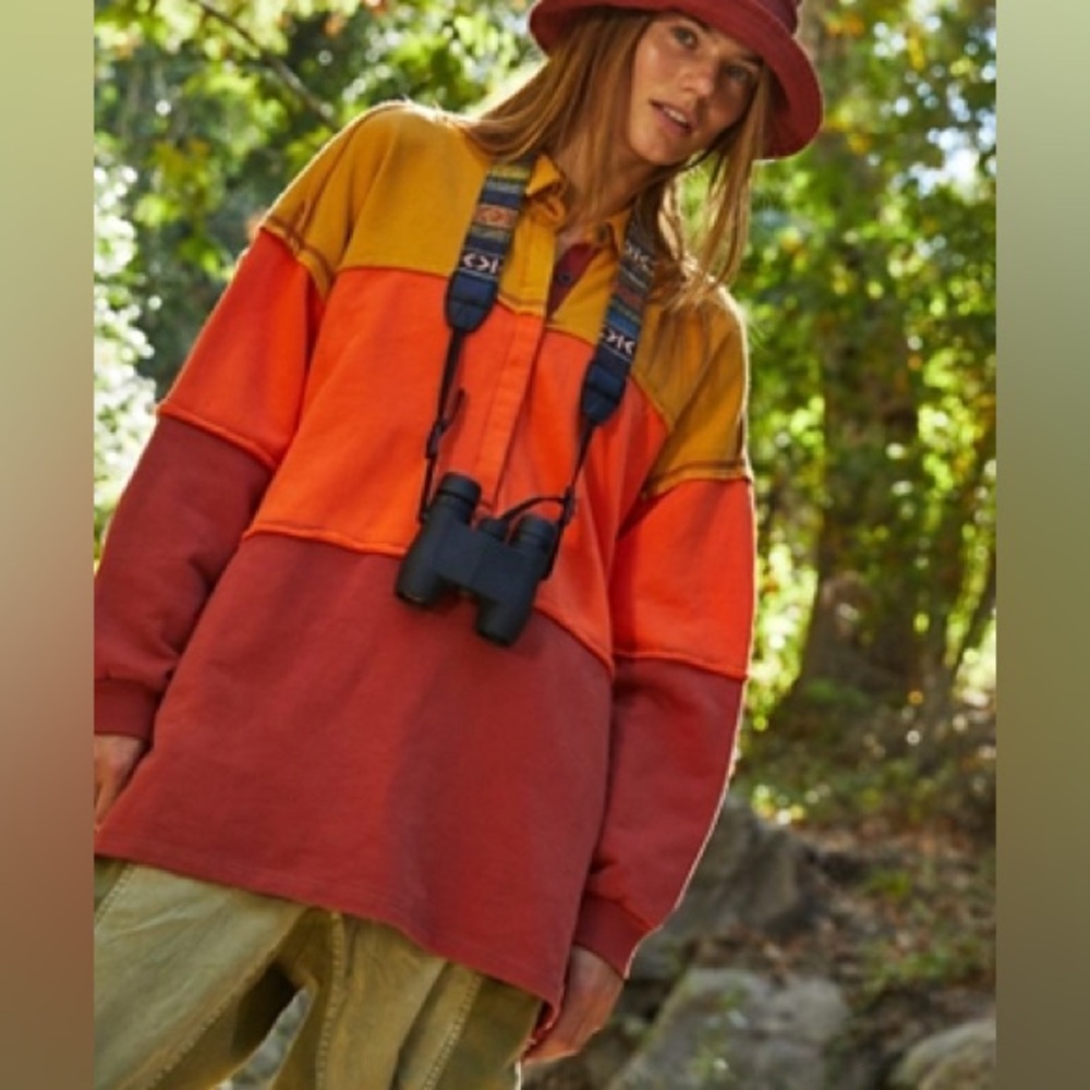 Free People Movement Freda Polo Tunic Colorblock Cotton Oversized XS